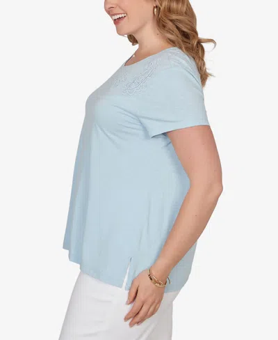 Ruby Rd. Plus Size Paisley Lace Solid Knit T-shirt In Blue