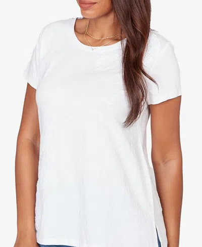 Ruby Rd. Petite Paisley Lace Solid Knit T-shirt In White