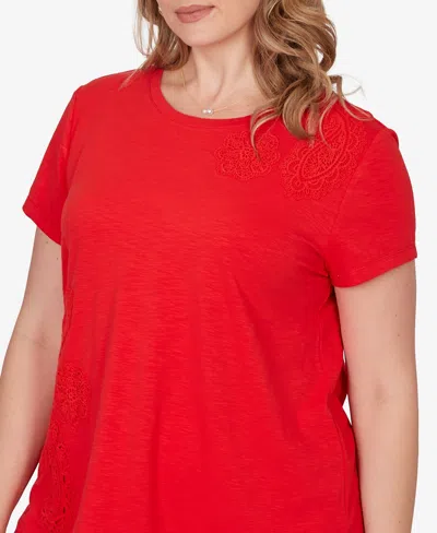 Ruby Rd. Plus Size Paisley Lace Solid Knit T-shirt In Red