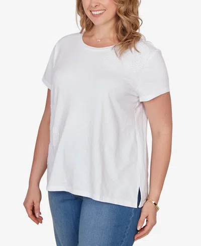 Ruby Rd. Plus Size Paisley Lace Solid Knit T-shirt In White