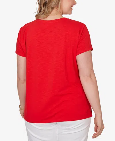 Ruby Rd. Plus Size Paisley Lace Solid Knit T-shirt In Red