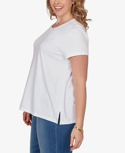 Ruby Rd. Plus Size Paisley Lace Solid Knit T-shirt In White