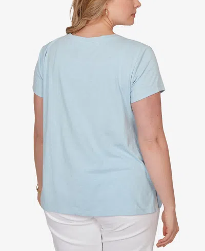Ruby Rd. Plus Size Paisley Lace Solid Knit T-shirt In Blue