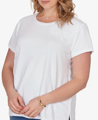 Ruby Rd. Plus Size Paisley Lace Solid Knit T-shirt In White