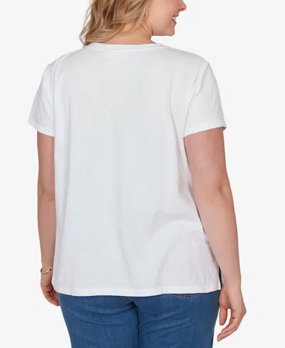 Ruby Rd. Plus Size Paisley Lace Solid Knit T-shirt In White