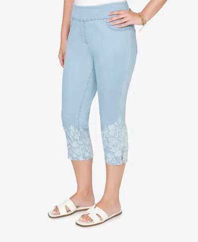 Ruby Rd. Petite Printed-hem Denim Capri Pants In Blue