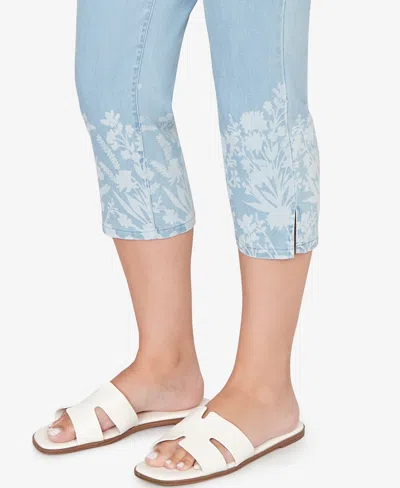 Ruby Rd. Petite Printed-hem Denim Capri Pants In Blue