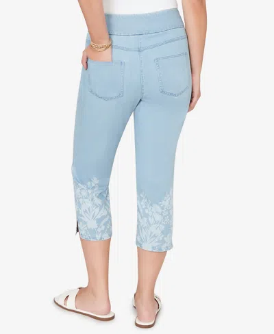 Ruby Rd. Petite Printed-hem Denim Capri Pants In Blue