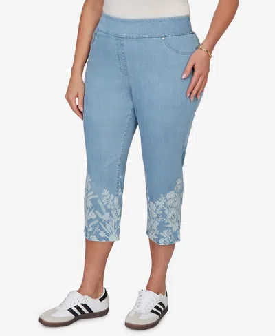 Ruby Rd. Plus Size Printed Hem Denim Capri Pants In Blue