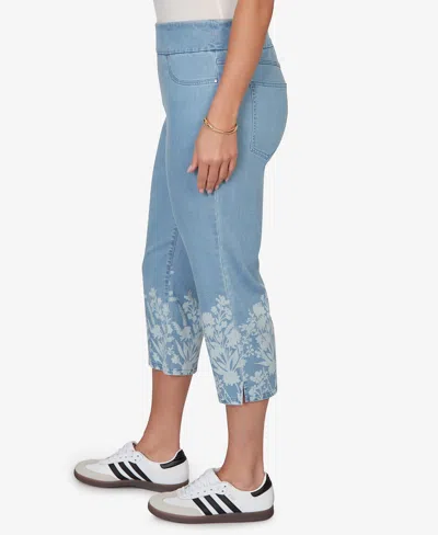Ruby Rd. Plus Size Printed Hem Denim Capri Pants In Blue