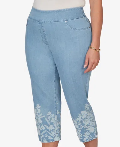 Ruby Rd. Plus Size Printed Hem Denim Capri Pants In Blue
