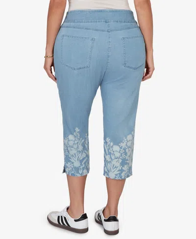 Ruby Rd. Plus Size Printed Hem Denim Capri Pants In Blue