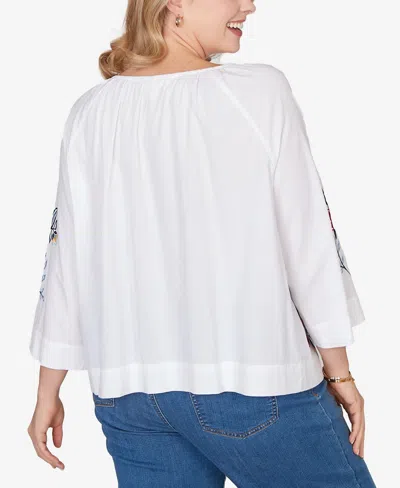 Ruby Rd. Plus Size Floral Embroidered Poplin Button Front Top In White