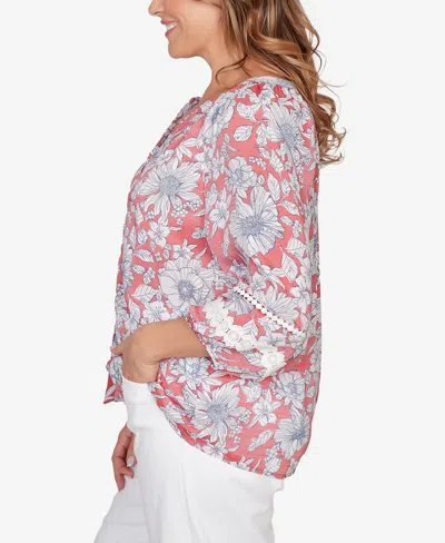 Ruby Rd. Plus Size Floral Silky Gauze Peasant Button Front Top In Multi