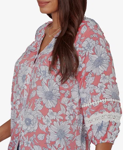 Ruby Rd. Petite Floral Silky Gauze Peasant Button-front Top In Multi