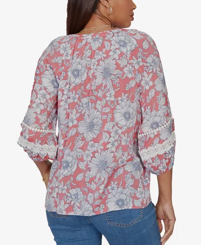 Ruby Rd. Petite Floral Silky Gauze Peasant Button-front Top In Multi