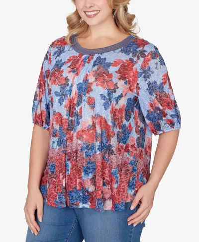 Ruby Rd. Ruby Rd Sublimation Mixed Latter Lace Jersey Top In Multi