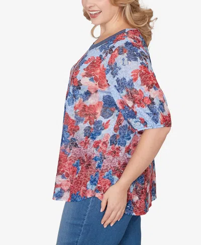Ruby Rd. Ruby Rd Sublimation Mixed Latter Lace Jersey Top In Multi