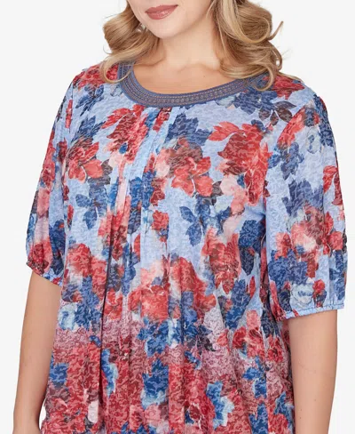 Ruby Rd. Ruby Rd Sublimation Mixed Latter Lace Jersey Top In Multi