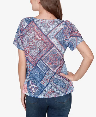 Ruby Rd. Petite Patchwork Shirred Scoop Neck T-shirt In Multi