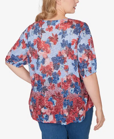 Ruby Rd. Ruby Rd Sublimation Mixed Latter Lace Jersey Top In Multi
