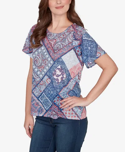 Ruby Rd. Petite Patchwork Shirred Scoop Neck T-shirt In Multi