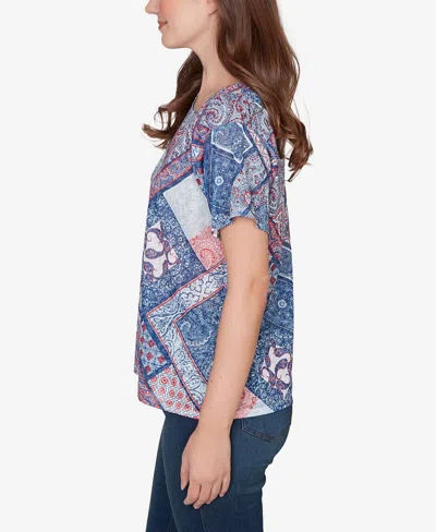 Ruby Rd. Petite Patchwork Shirred Scoop Neck T-shirt In Multi