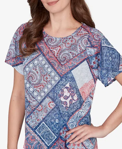 Ruby Rd. Petite Patchwork Shirred Scoop Neck T-shirt In Multi
