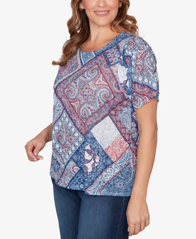 Ruby Rd. Plus Size Patchwork Shirred Crew Neck T-shirt In Multi