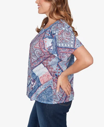 Ruby Rd. Plus Size Patchwork Shirred Crew Neck T-shirt In Multi