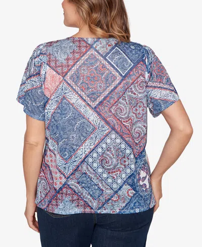 Ruby Rd. Plus Size Patchwork Shirred Crew Neck T-shirt In Multi