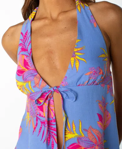 Roxy Fairweather Split Front Halter Top In Blue