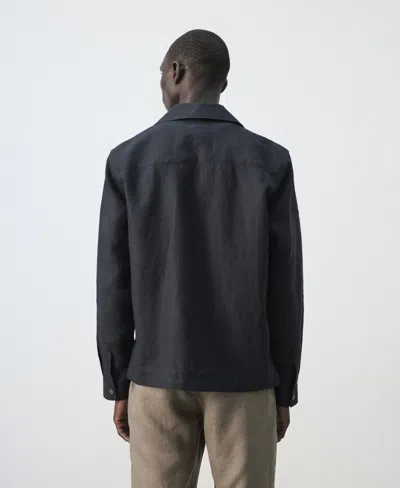 Mango Men's Bowling Collar Overshirt In Blue
