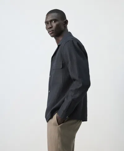 Mango Men's Bowling Collar Overshirt In Blue