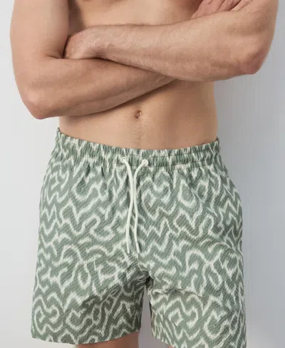 Mango Men's Drawstring Printed Swimsuit In Green