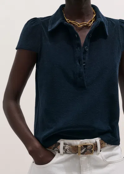 Me+em Towelling Polo Shirt Navy In Blue