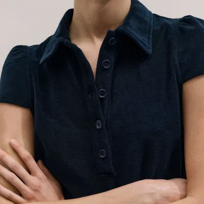 Me+em Towelling Polo Shirt Navy In Blue