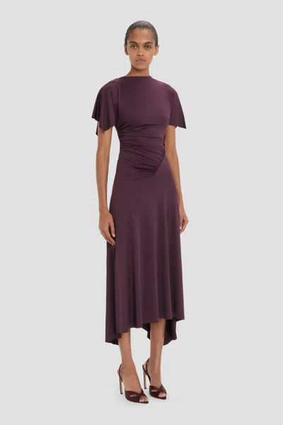 Victoria Beckham Womens Blackcurrant Cap-sleeve Draped Satin Midi Dress In Purple