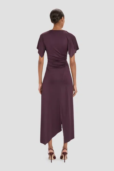 Victoria Beckham Womens Blackcurrant Cap-sleeve Draped Satin Midi Dress In Purple