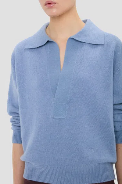 Victoria Beckham Genevieve Spread-collar Embroidered-logo Sweater In Blue