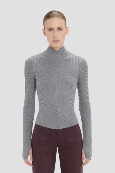 Victoria Beckham Womens Grey Marl Georgia Ribbed-knit Wool Jumper In Gray