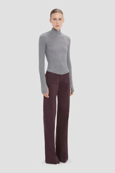 Victoria Beckham Womens Grey Marl Georgia Ribbed-knit Wool Jumper In Gray