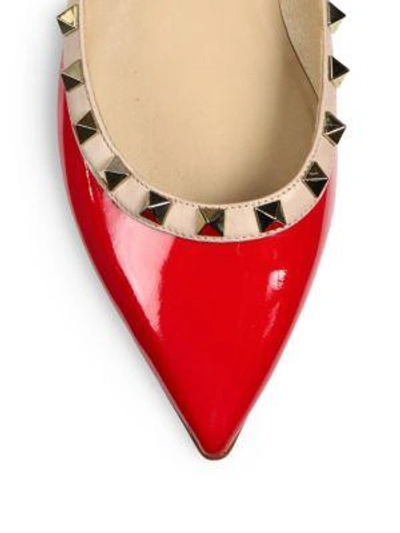 Shop Valentino Rockstud Patent Leather Ballet Flats In Ivory