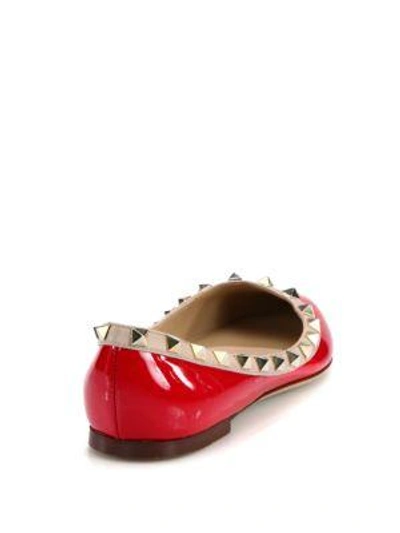 Shop Valentino Rockstud Patent Leather Ballet Flats In Red