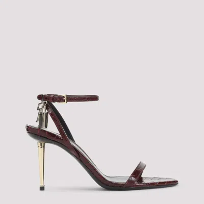 Tom Ford Semi Shiny Printed Python Padlock Pointy Naked Sandal In Multi