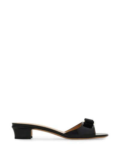 Ferragamo Vanilla Patent Leather Bow Mules In Brown