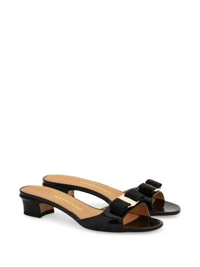 Ferragamo Vanilla Patent Leather Bow Mules In Brown