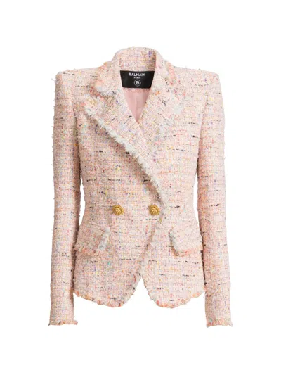 Balmain Tweed Jacket With 2 Buttons In Pink