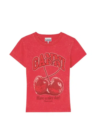 Ganni Red Baby Fit Future Cherry T-shirt In Red