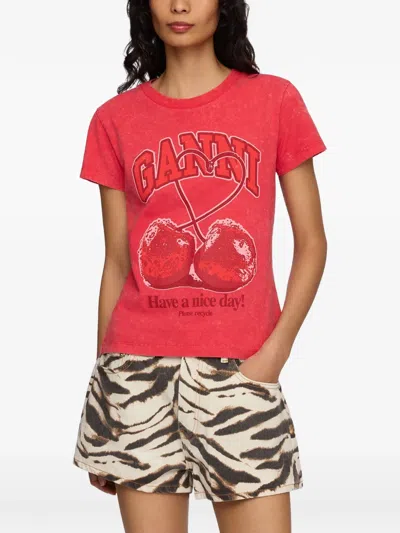 Ganni Red Baby Fit Future Cherry T-shirt In Red